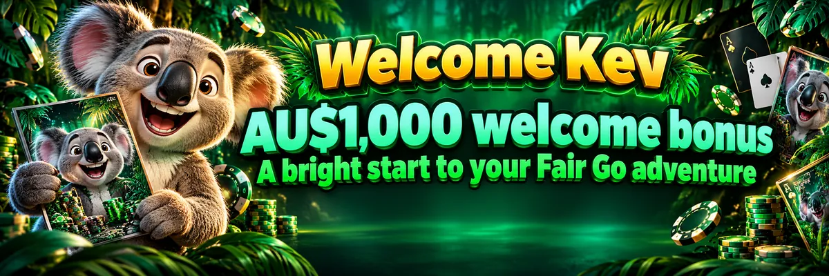 Kev grins and raises both thumbs beside casino chips and a glossy koala magazine in a lush jungle.